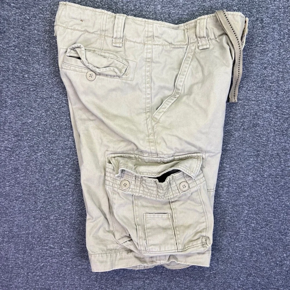 No Boundaries Cargo Shorts Mens 33 Khaki Utility Casual Drawstring Y2K Hiking